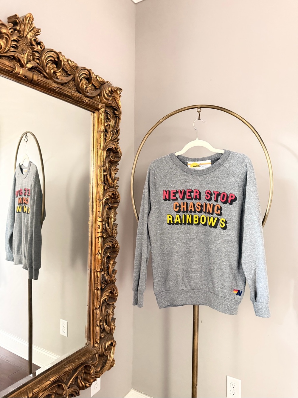 Aviator Nation Never Stop Chasing Rainbows Grey Graphic Sweatshirt - Picture 2 of 6